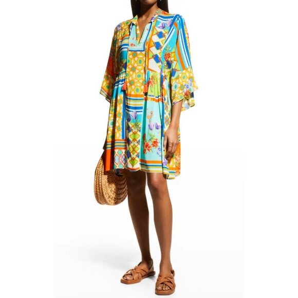 Johnny Was Mixi Short Kaftan Dress, Size XS, Boho Bohemian Shift Casual - Picture 1 of 6